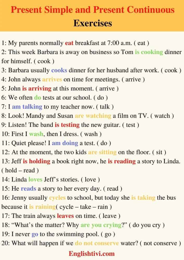 Present Simple Vs Present Continuous Exercises B1 Level