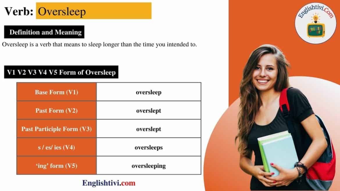 Oversleep V1 V2 V3 V4 V5 Base Form, Past Simple, Past Participle Form of Oversleep