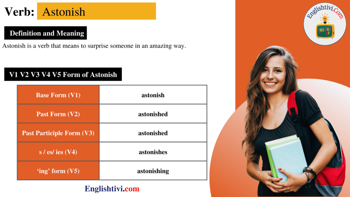Astonish V1 V2 V3 V4 V5 Base Form, Past Simple, Past Participle Form of Astonish