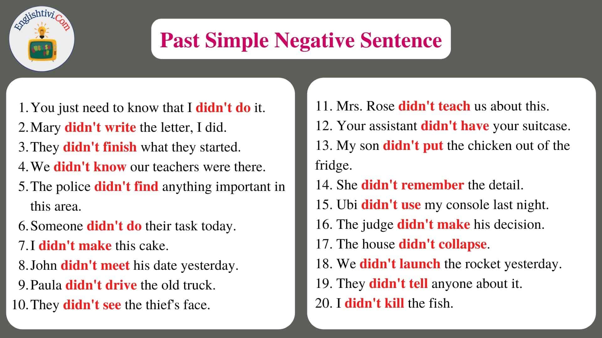 60 Sentences Example In Past Simple Tense Englishtivi