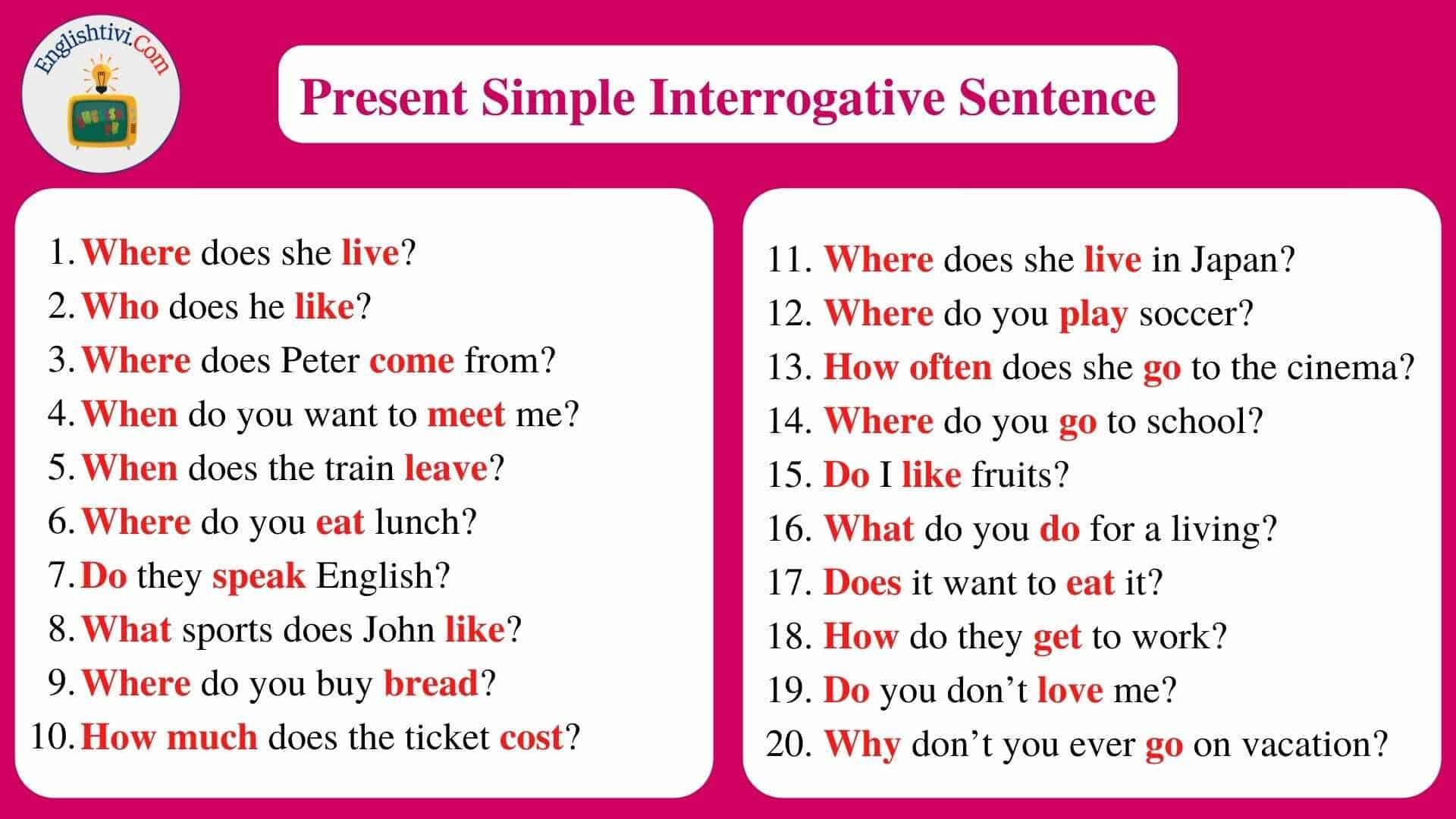 Sentences Example In Present Simple Tense Englishtivi