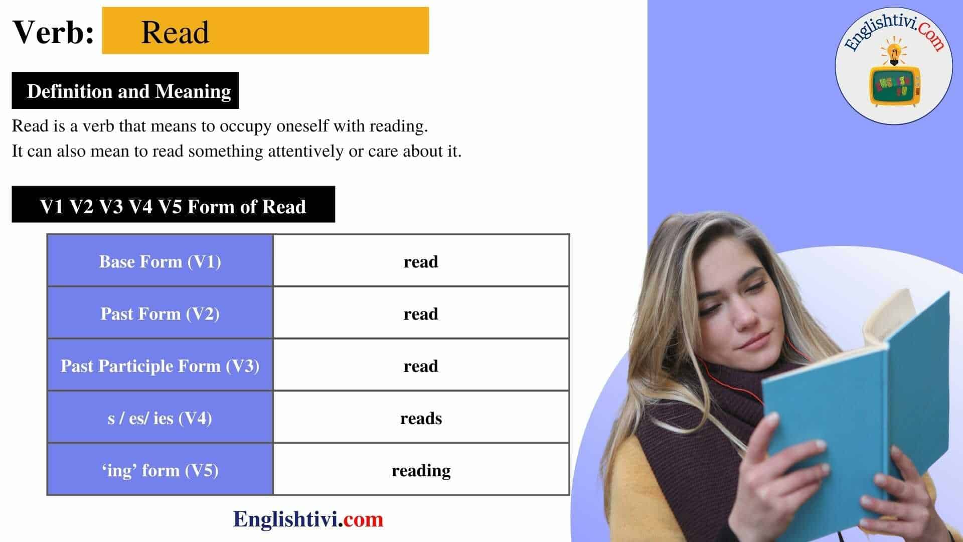 Read V1 V2 V3 V4 V5 Base Form Past Simple Past Participle Form Of 