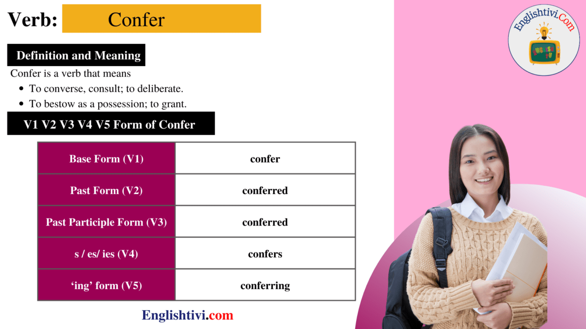 Confer V1 V2 V3 V4 V5 Base Form, Past Simple, Past Participle Form of Confer