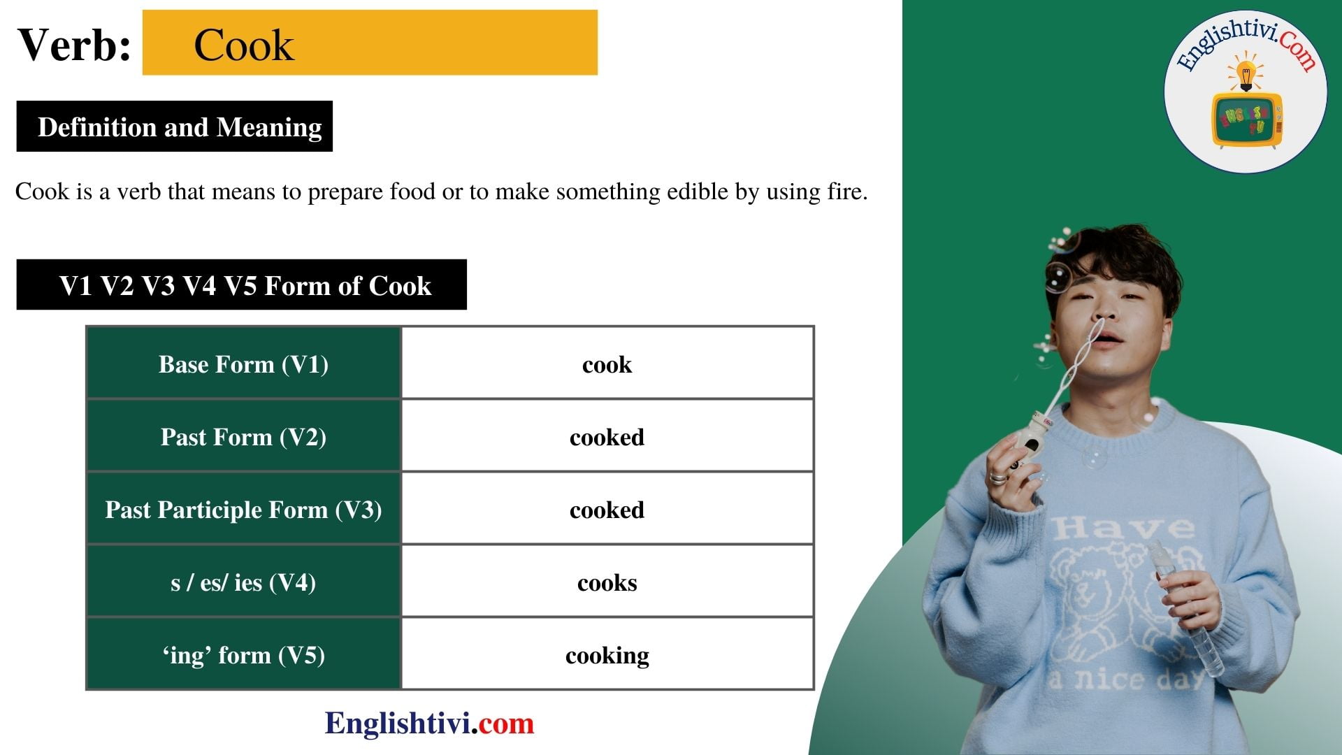 cook-v1-v2-v3-v4-v5-base-form-past-simple-past-participle-form-of