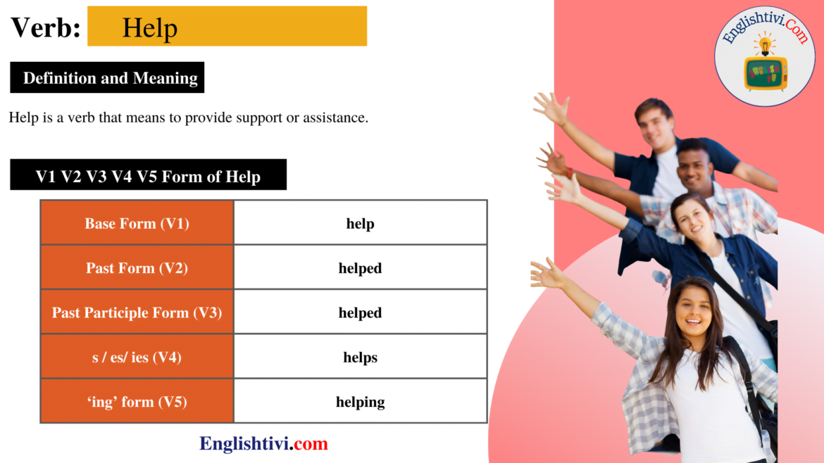 Help V1 V2 V3 V4 V5 Base Form, Past Simple, Past Participle Form of Help