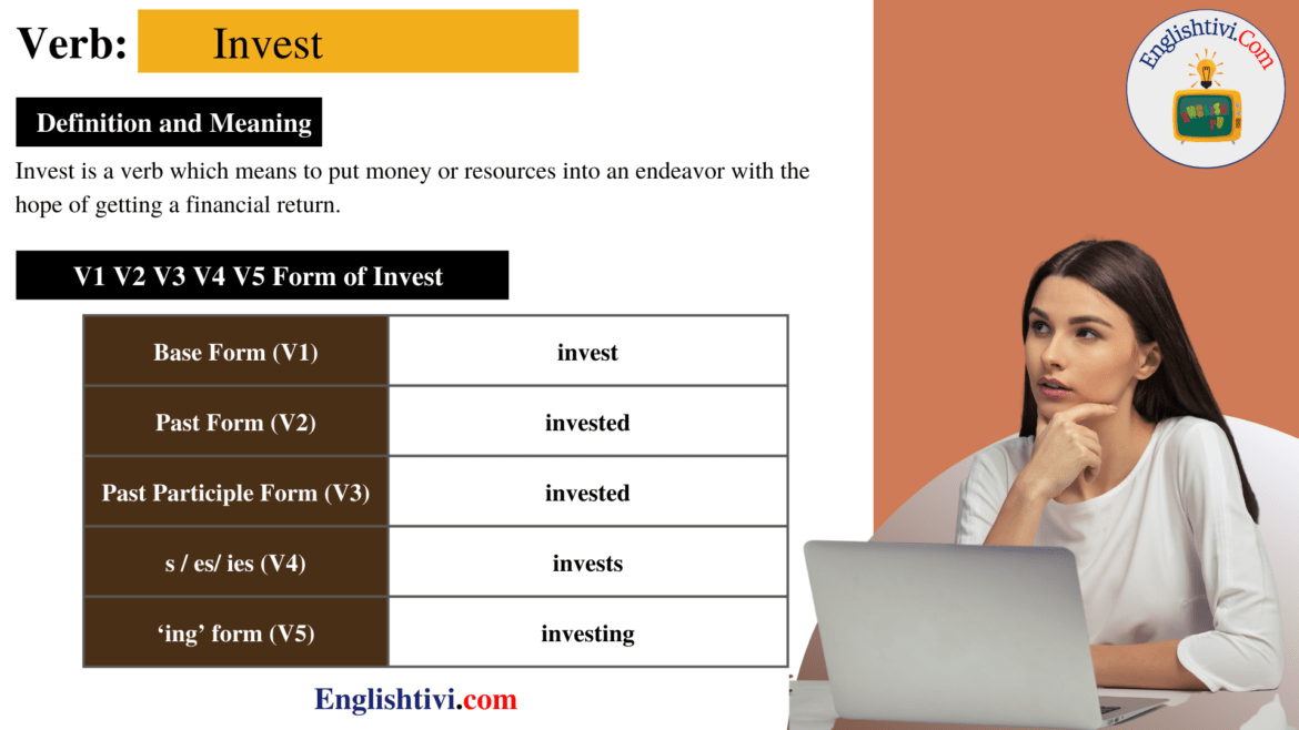 Invest V1 V2 V3 V4 V5 Base Form, Past Simple, Past Participle Form of Invest