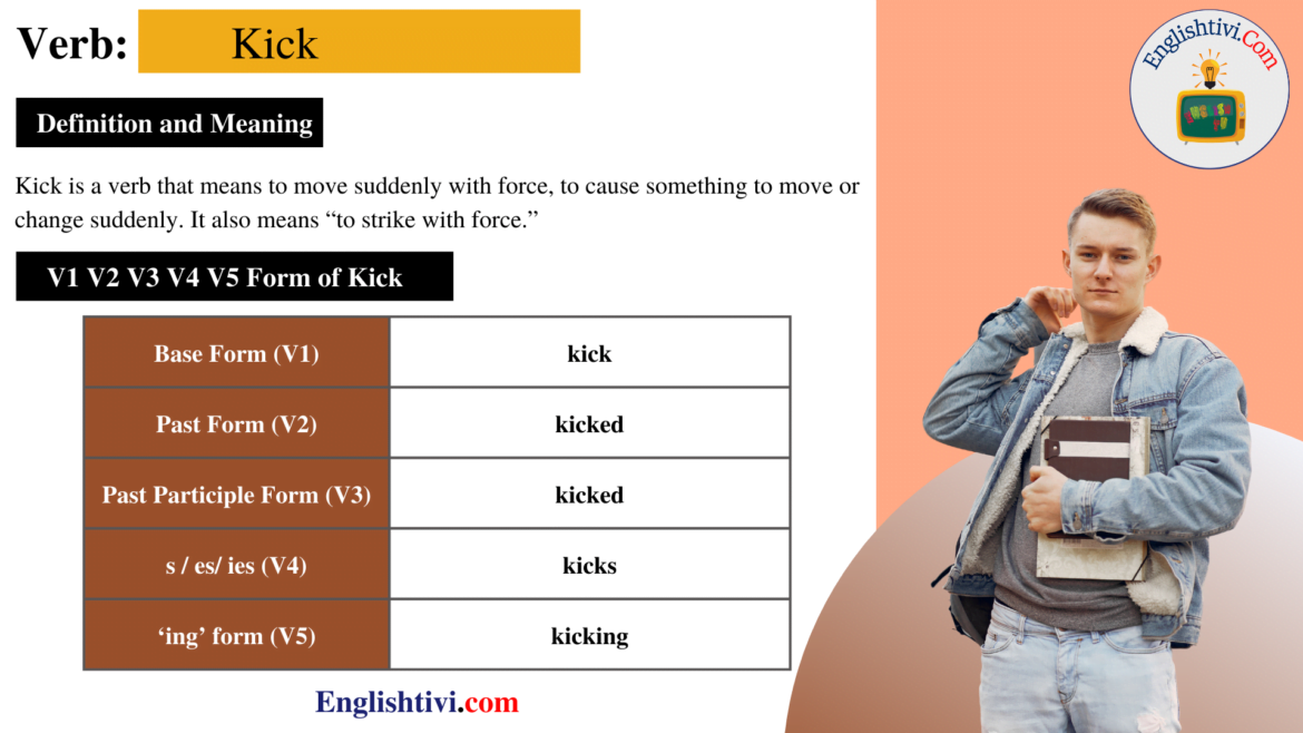 Kick V1 V2 V3 V4 V5 Base Form, Past Simple, Past Participle Form of Kick