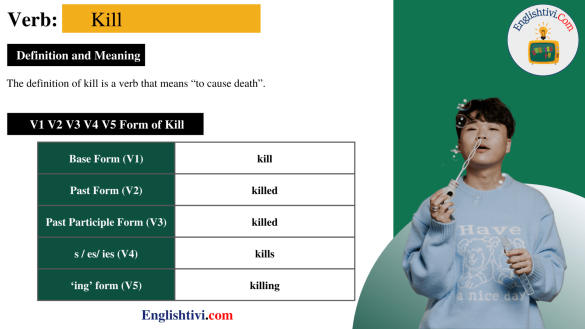 Kill V1 V2 V3 V4 V5 Base Form, Past Simple, Past Participle Form of Kill