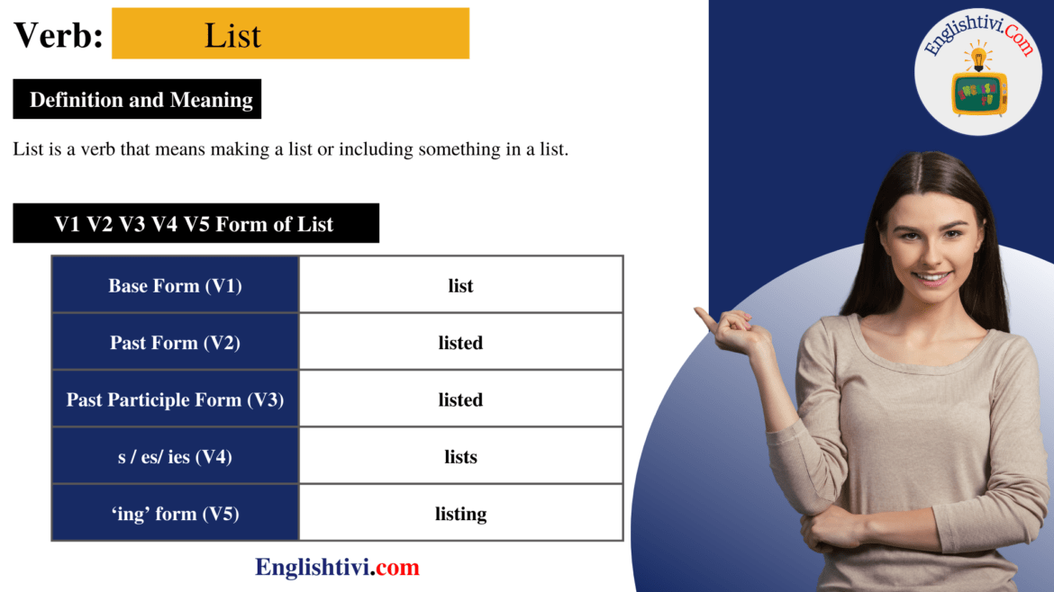 List V1 V2 V3 V4 V5 Base Form, Past Simple, Past Participle Form of List
