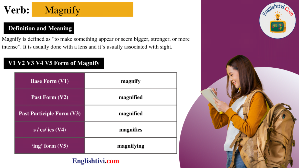Magnify V1 V2 V3 V4 V5 Base Form, Past Simple, Past Participle Form of Magnify