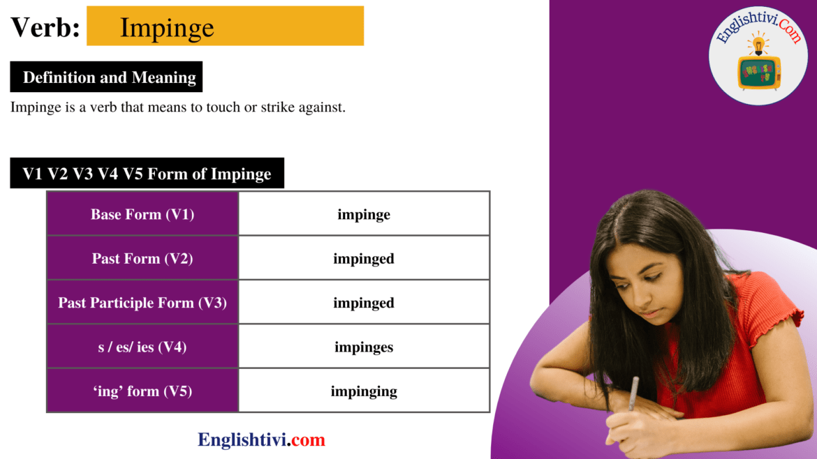Impinge V1 V2 V3 V4 V5 Base Form, Past Simple, Past Participle Form of Impinge