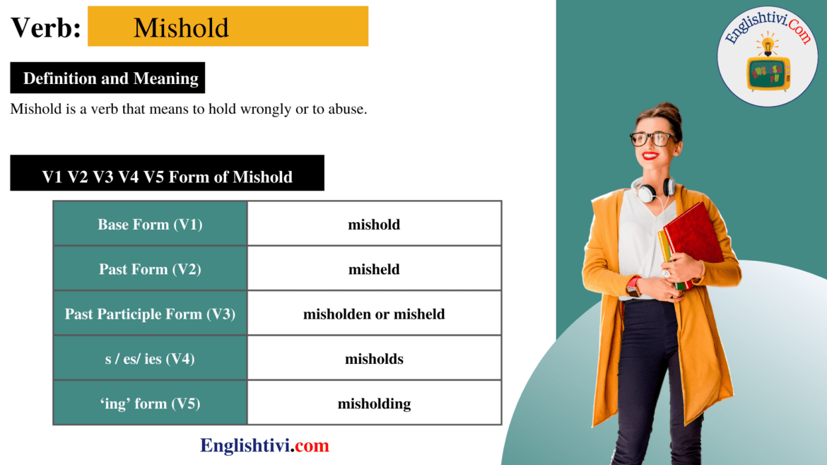 Mishold V1 V2 V3 V4 V5 Base Form, Past Simple, Past Participle Form of Mishold
