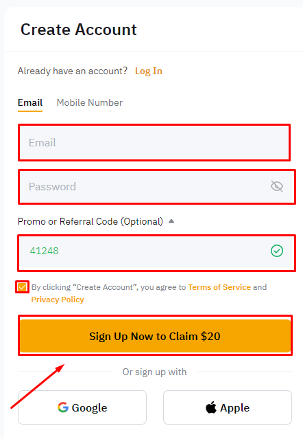Choose your preferred sign-up method email or mobile
