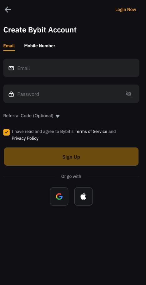 input email mobile sign up bybit