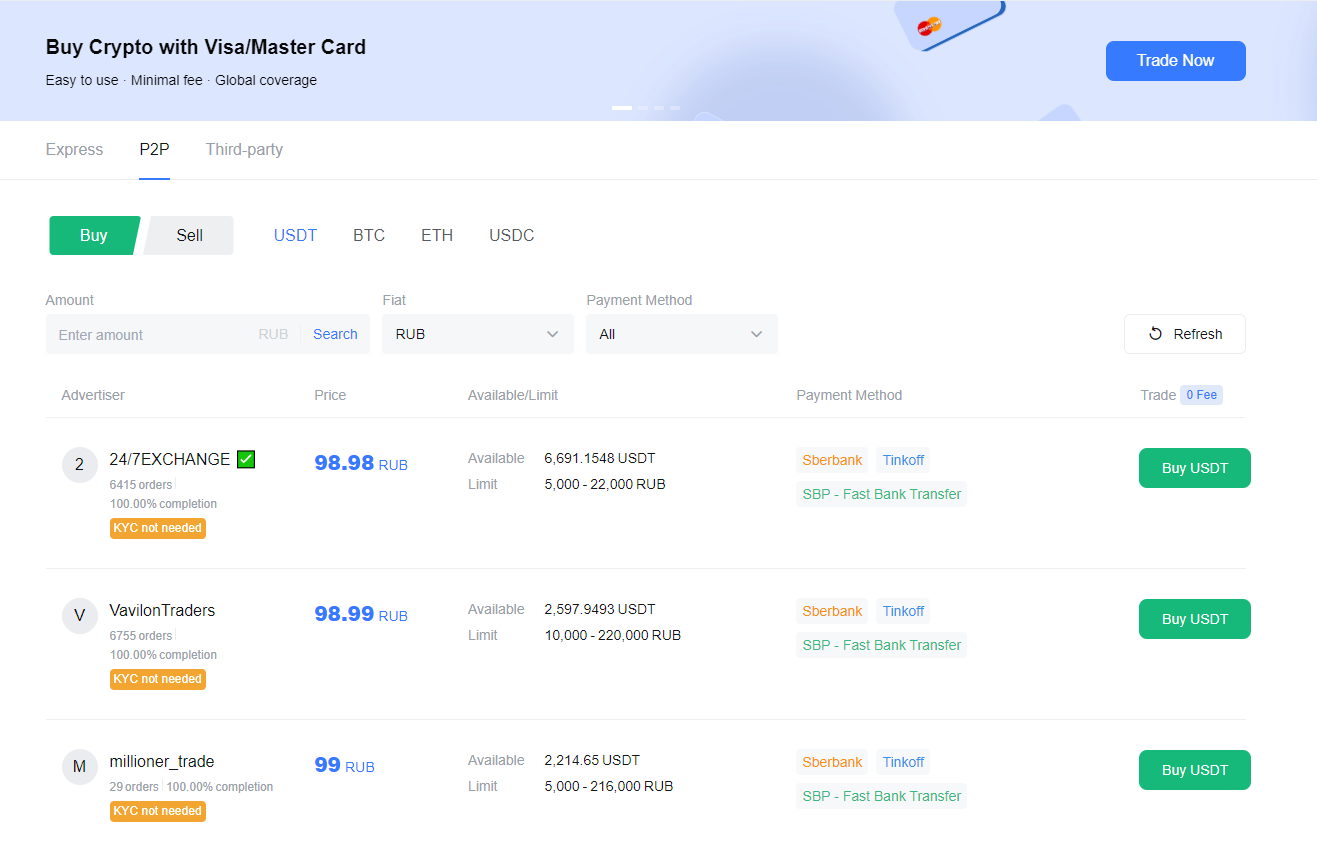 Buy and Sell Crypto Directly Mexc