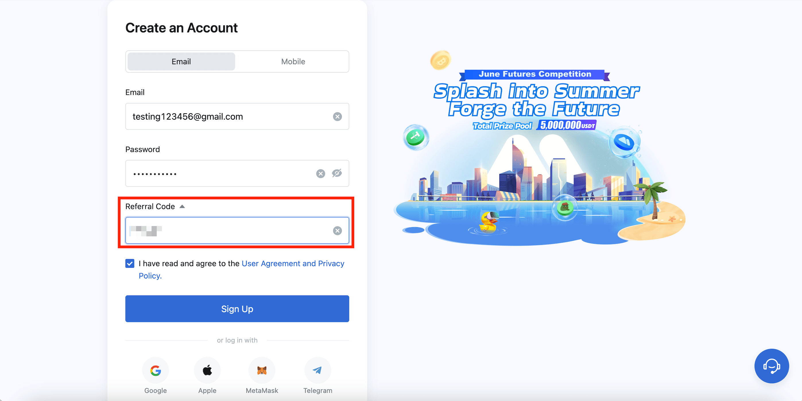 Please note that if you sign up via a referral link