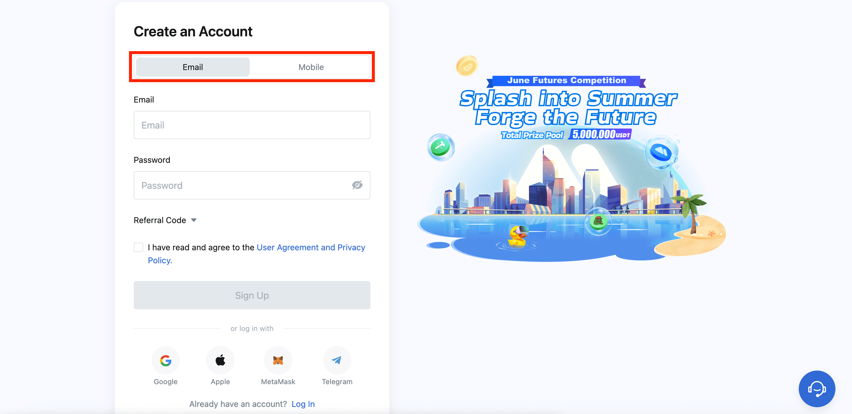 Provide your email address or phone number and create a password