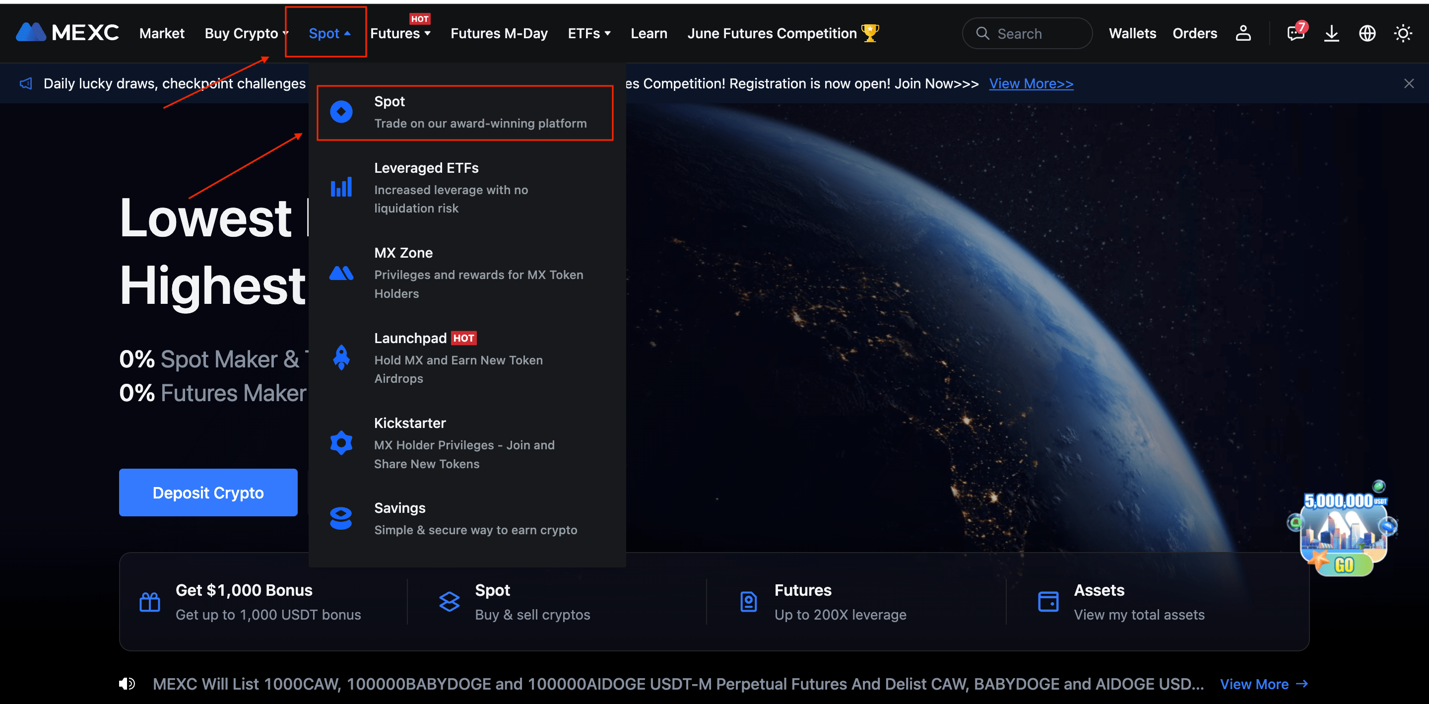 go to the spot trading page