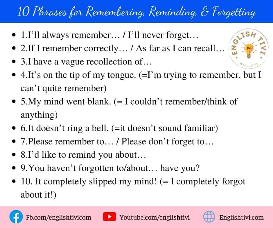 10 Phrases for Remembering, Reminding, & Forgetting