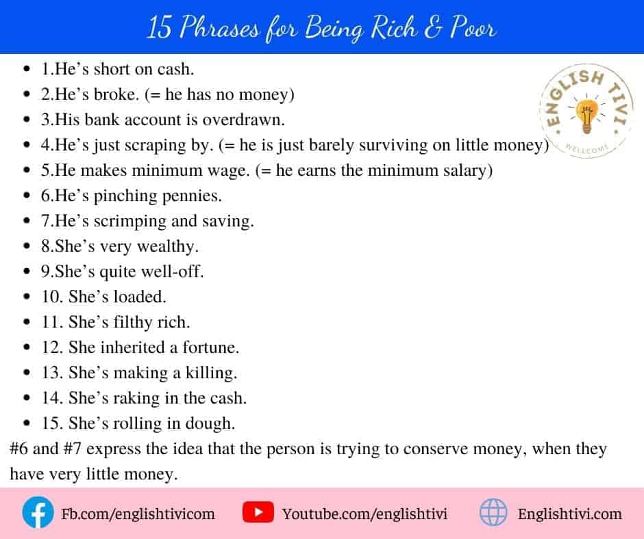 15 Phrases for Being Rich & Poor