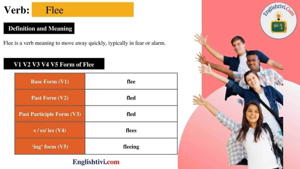 flee-v1-v2-v3-v4-v5-base-form-past-simple-past-participle-form-of