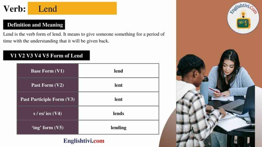 Lend V1 V2 V3 V4 V5 Base Form Past Simple Past Participle Form Of 