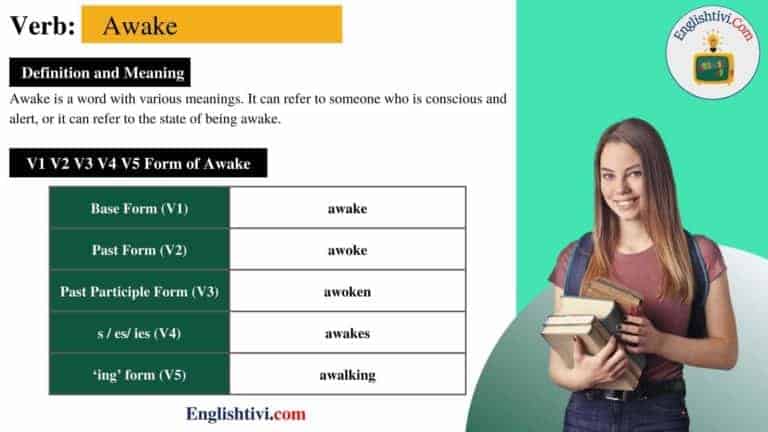 Awake V1 V2 V3 V4 V5 Base Form Past Simple Past Participle Form Of Awake Englishtivi