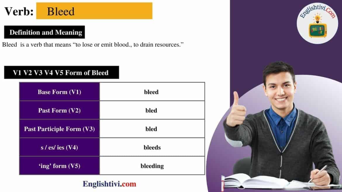 Bleed V1 V2 V3 V4 V5 Base Form, Past Simple, Past Participle Form of Bleed