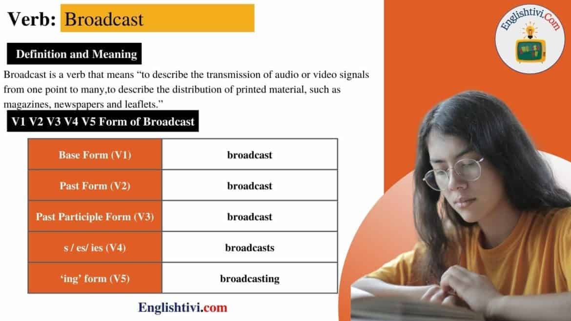 Broadcast V1 V2 V3 V4 V5 Base Form, Past Simple, Past Participle Form of Broadcast