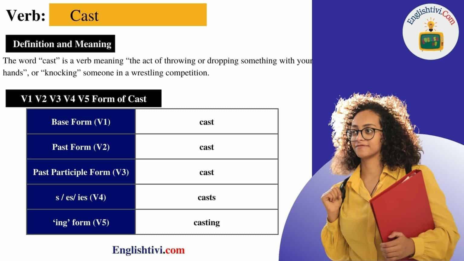 Cast V1 V2 V3 V4 V5 Base Form, Past Simple, Past Participle Form of ...