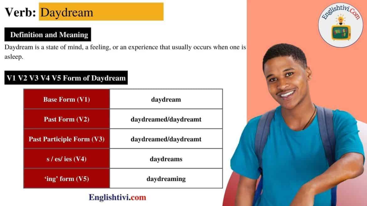 Daydream V1 V2 V3 V4 V5 Base Form, Past Simple, Past Participle Form of Daydream