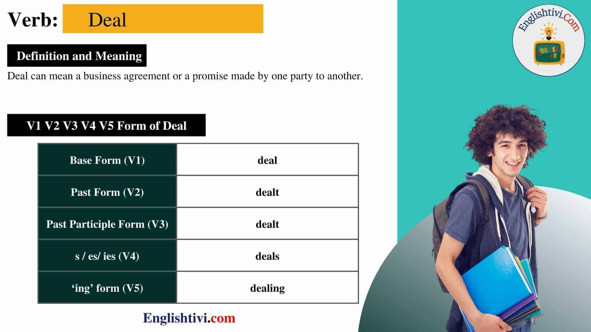 Deal V1 V2 V3 V4 V5 Base Form Past Simple Past Participle Form Of 