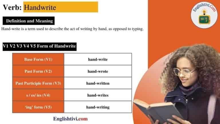 Handwrite V1 V2 V3 V4 V5 Base Form, Past Simple, Past Participle Form ...