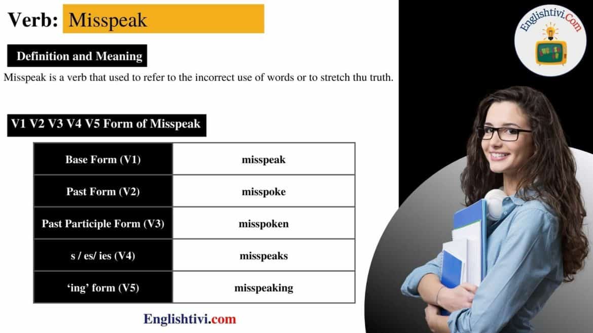 Misspeak V1 V2 V3 V4 V5 Base Form, Past Simple, Past Participle Form of Misspeak
