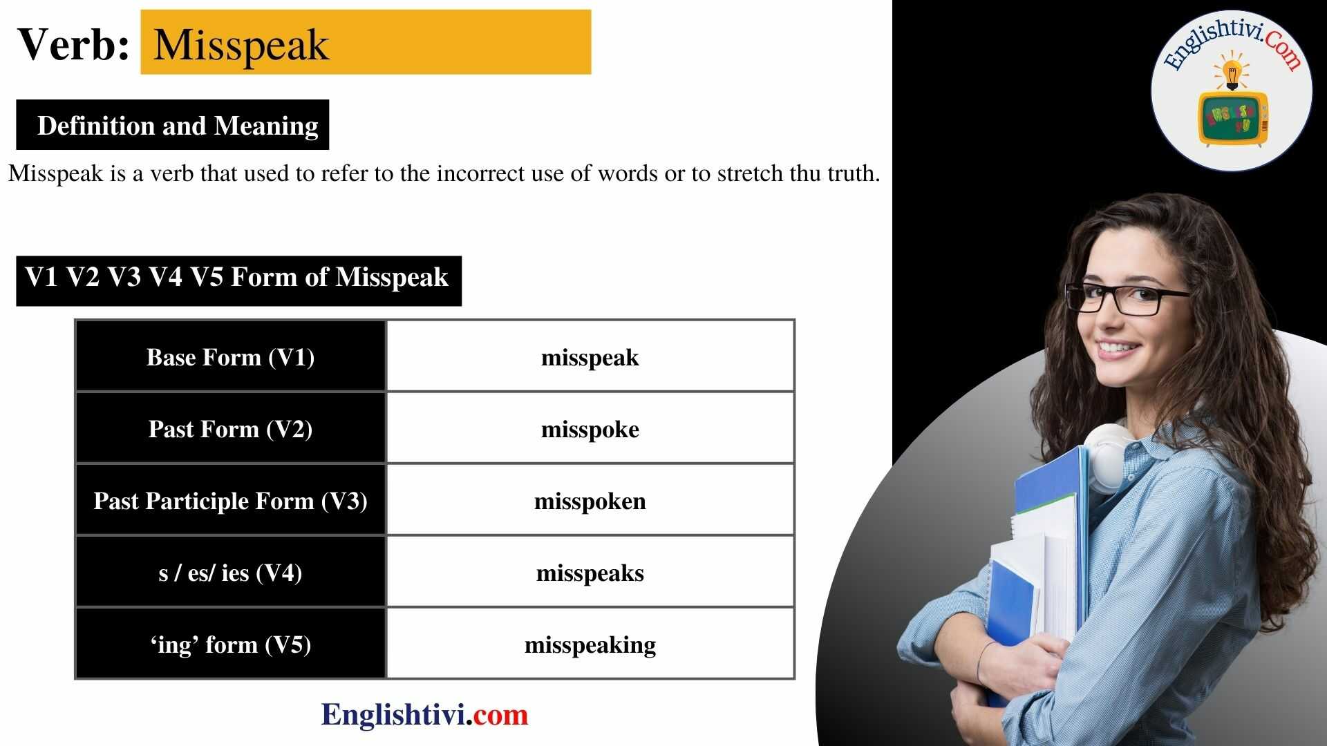 Misspeak-v1-v2-v3-v4-v5-base-form-past-simple-past-participle-form-of-Misspeak