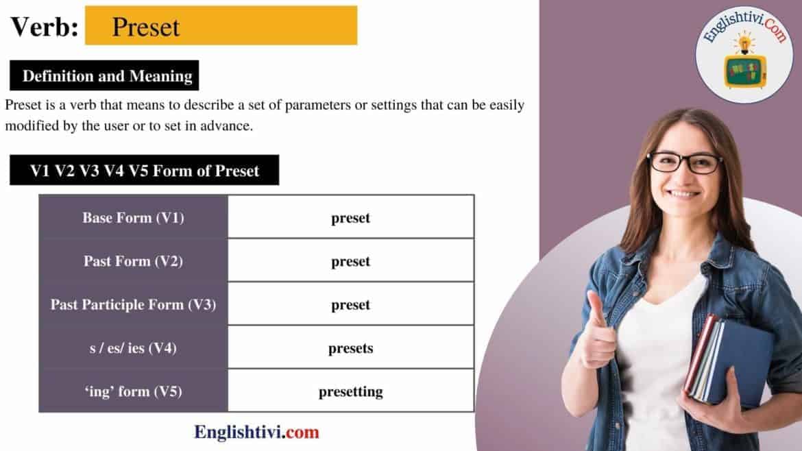 Preset V1 V2 V3 V4 V5 Base Form, Past Simple, Past Participle Form of Preset