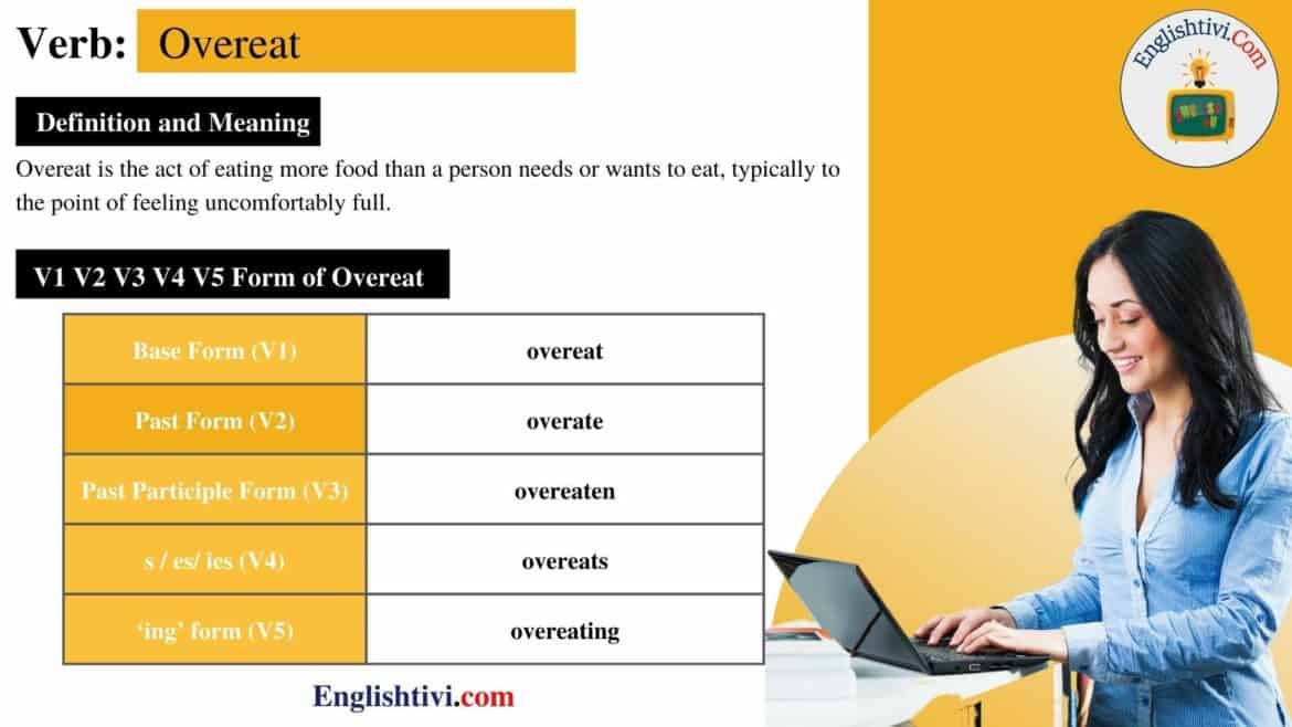 Overeat V1 V2 V3 V4 V5 Base Form, Past Simple, Past Participle Form of Overeat