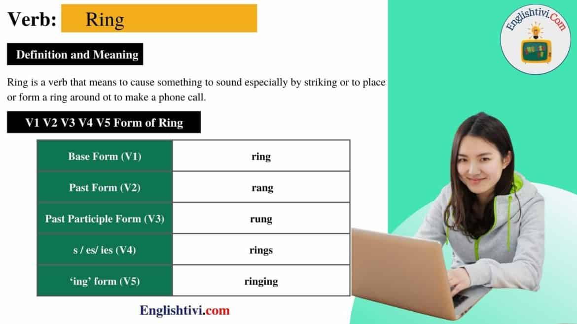 Ring V1 V2 V3 V4 V5 Base Form, Past Simple, Past Participle Form of Ring