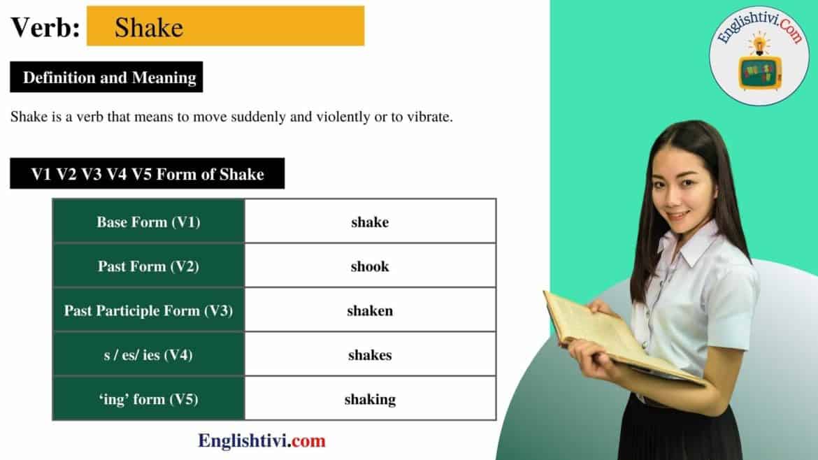 Shake V1 V2 V3 V4 V5 Base Form, Past Simple, Past Participle Form of Shake