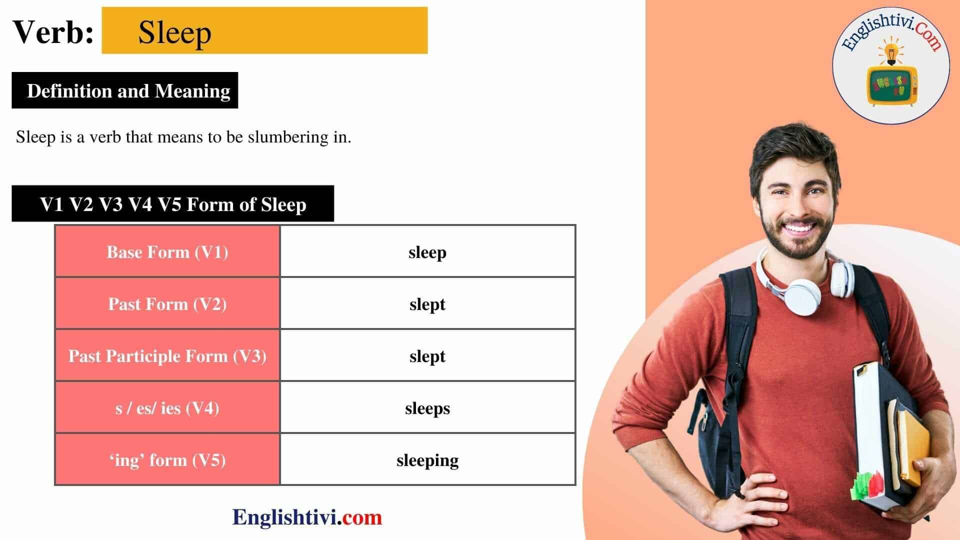 Sleep V1 V2 V3 V4 V5 Base Form Past Simple Past Participle Form Of 