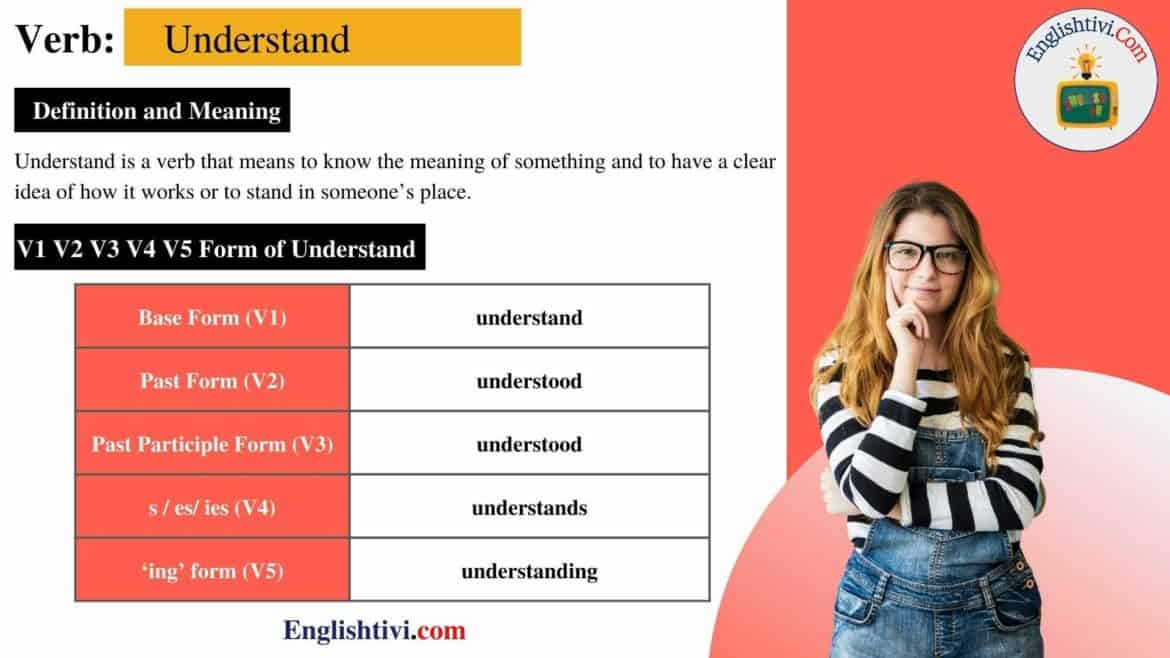 Understand V1 V2 V3 V4 V5 Base Form, Past Simple, Past Participle Form of Understand
