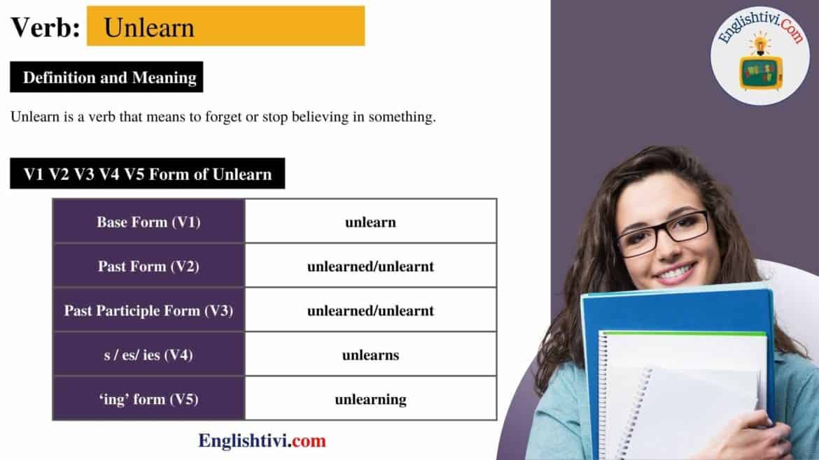Unlearn V1 V2 V3 V4 V5 Base Form, Past Simple, Past Participle Form of Unlearn