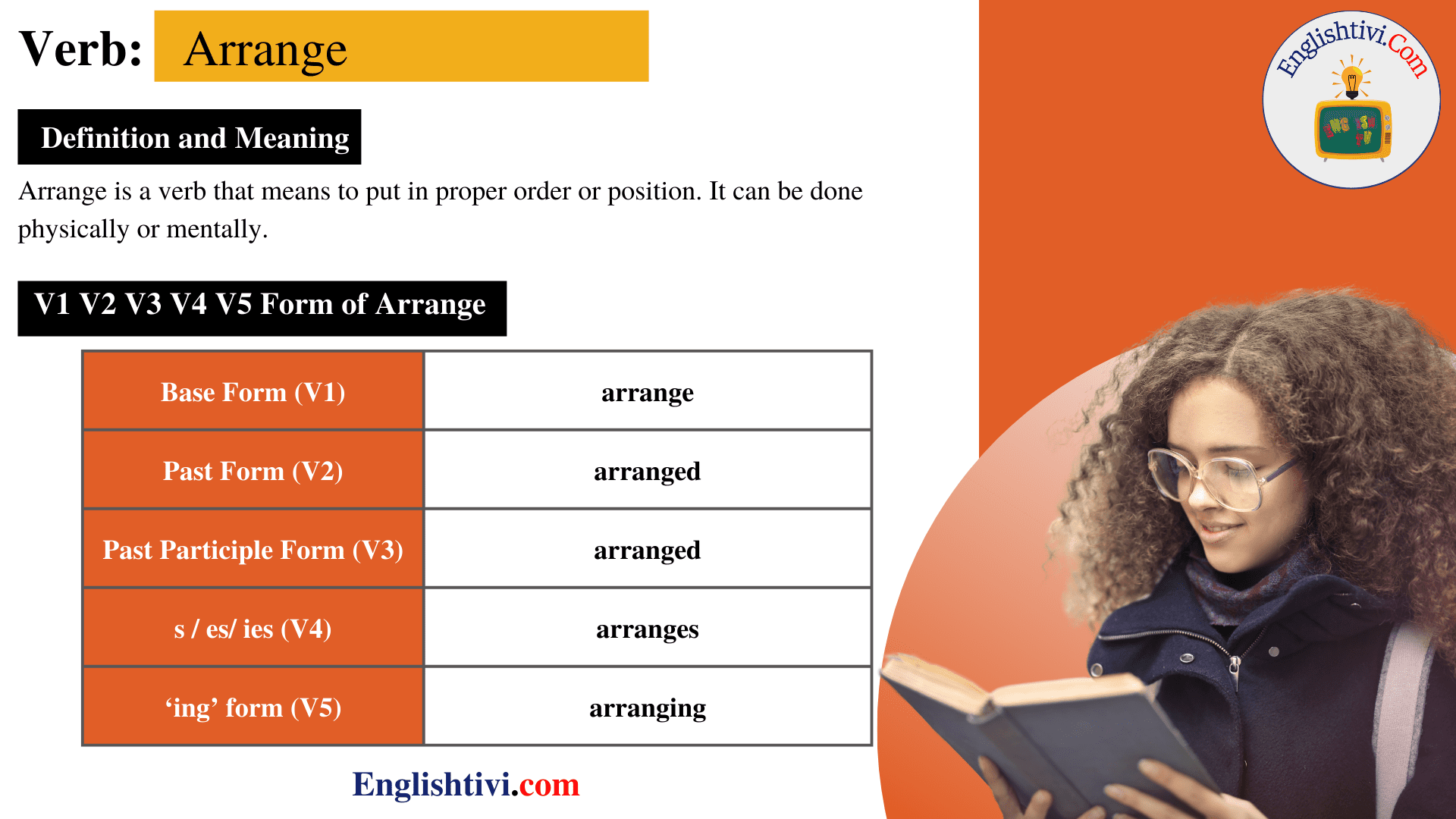 arrange-v1-v2-v3-v4-v5-base-form-past-simple-past-participle-form-of