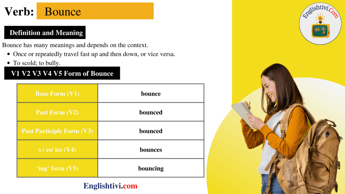 Bounce V1 V2 V3 V4 V5 Base Form, Past Simple, Past Participle Form of