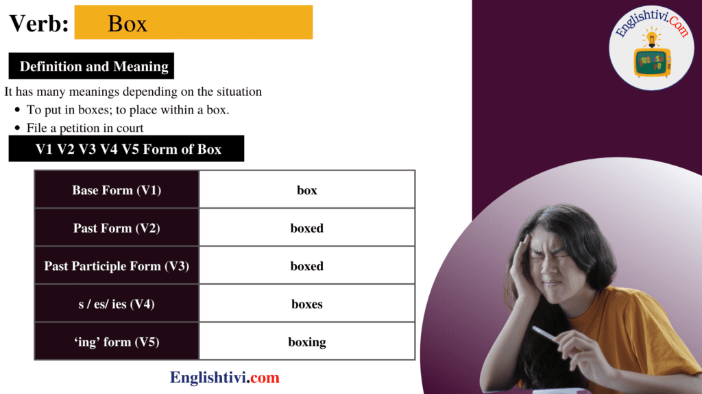 Box V1 V2 V3 V4 V5 Base Form, Past Simple, Past Participle Form of box ...