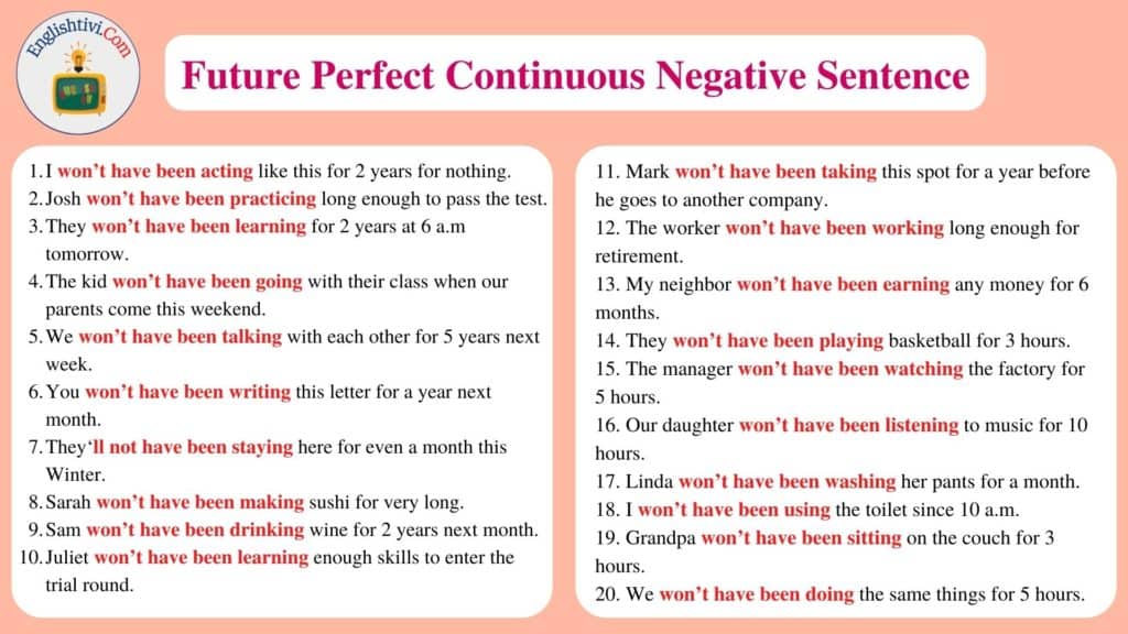 60 Sentences Example in Future Perfect Continuous Tense - Englishtivi