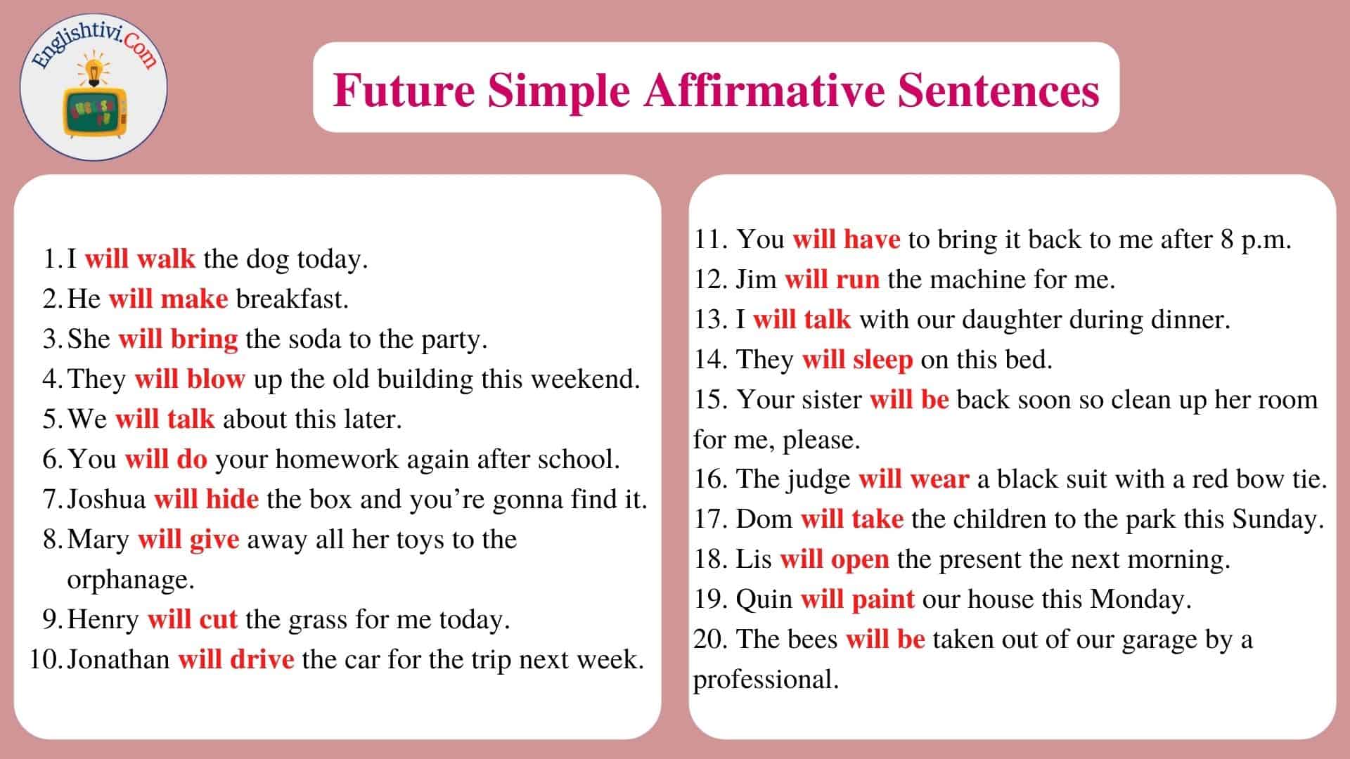 Future Simple Affirmative Sentences