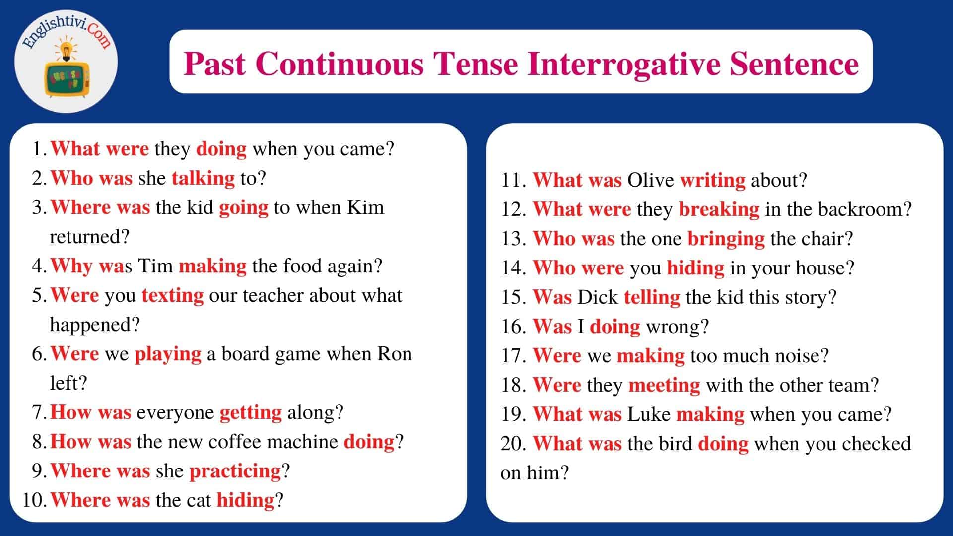 Past Continuous Tense Interrogative Sentence