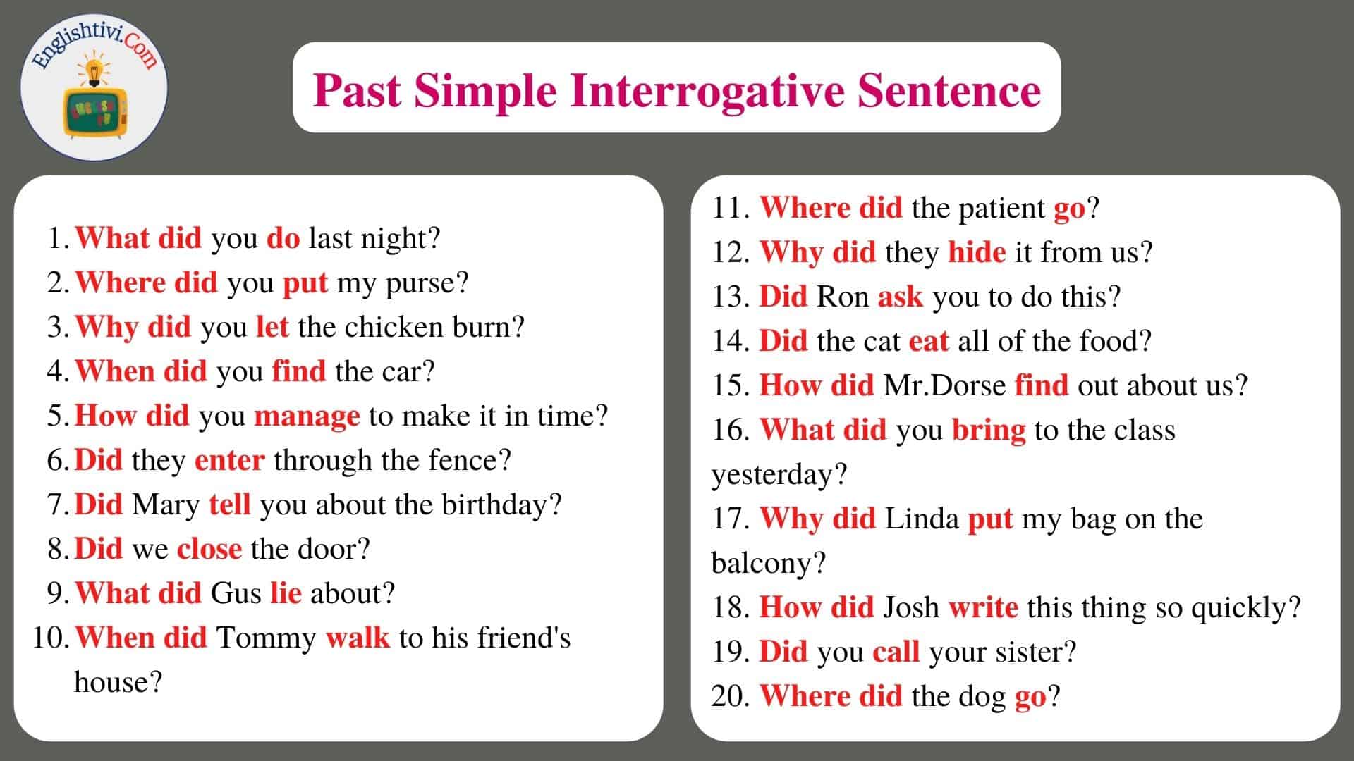 Verb To Be Past Interrogative Exercises