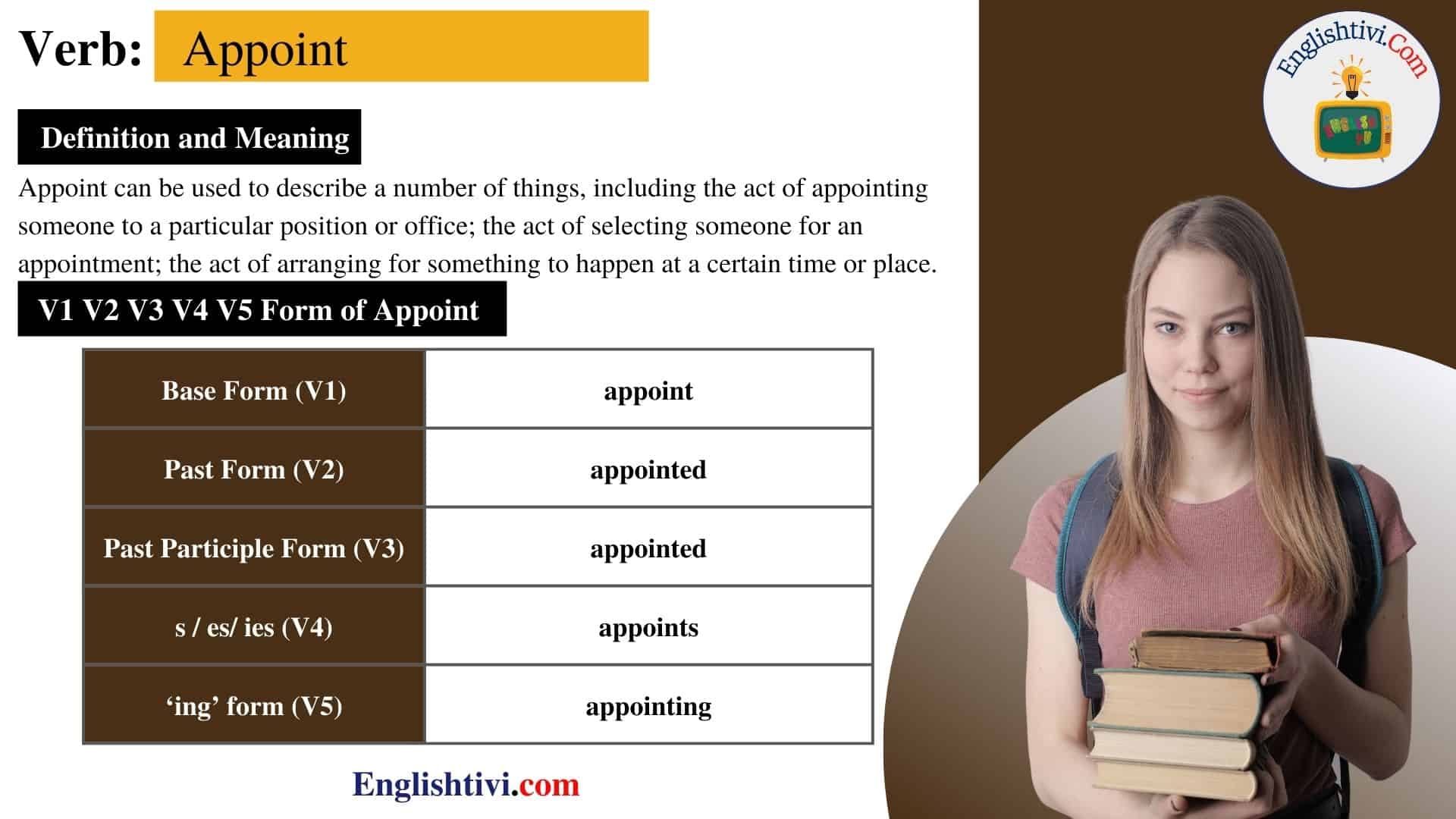 appoint-v1-v2-v3-v4-v5-base-form-past-simple-past-participle-form-of